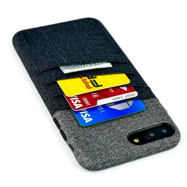 iPhone 8 Plus and 7 Plus Card and Cash Case by Dockem- Minimalist Synthetic Leather Wallet Case, Canvas Twill Styling, Slim Cover with 3 Card Holder Slots, 1 Cash pocket (Black and Grey)