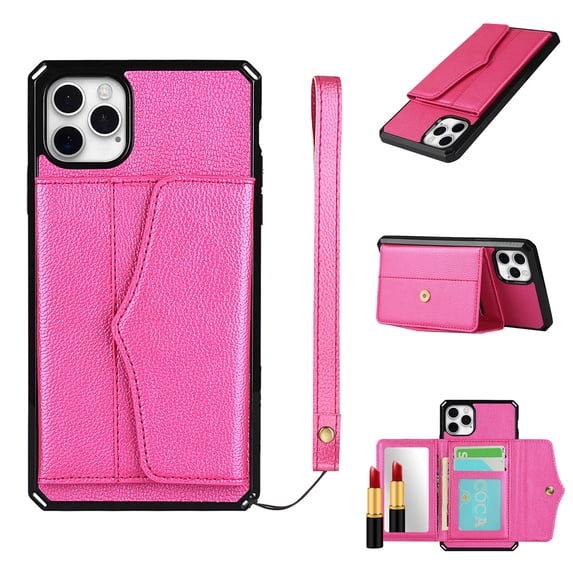 iPhone 8 Plus/7 Plus Case and Cover, Allytech Inside Back Makeup Mirror Wallet Case with Stand Feature PU Leather Folio Wristlet Shockproof Card Slots Cover for iPhone 8 Plus/iPhone 7 Plus, Rose