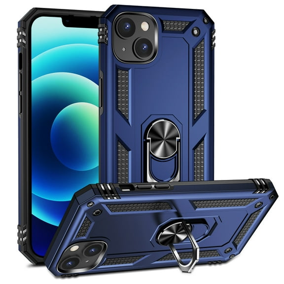 For iPhone 8 Plus/7 Plus Case ,Heavy Duty Shockproof Body Phone Cover Built in Metal Rotated Magnetic Ring Holder Kickstand,Anti-Scratch,Dual Layer Military-Grade Drop protection,Blue