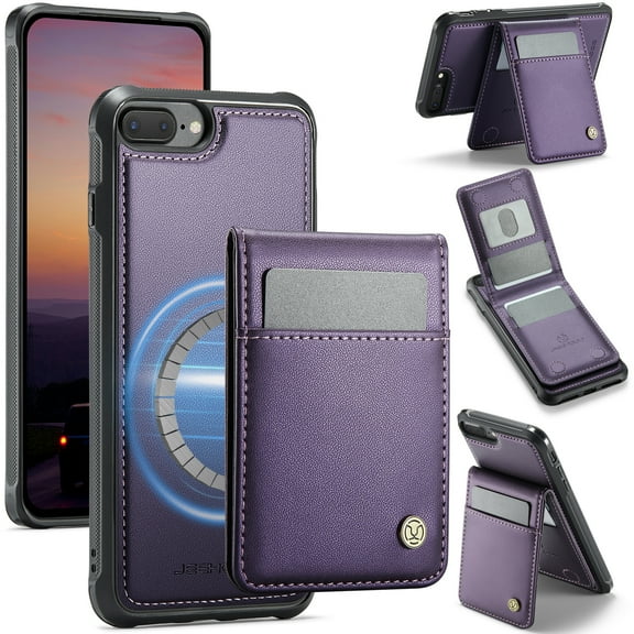 for iPhone 8 Plus/7 Plus Case with RFID Blocking Card Holder iPhone 8 Plus/7 Plus Case Magsafe Compatible Phone case Kickstand Wallet 2 in 1 Detachable Magnetic Leather Cover for Men Women, Purple
