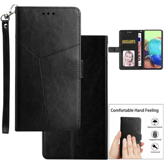 for iPhone 8 Plus / 7 Plus Flip Kickstand Case, Premium PU Leather Wallet with Credit Card Holder[ RFID Blocking] 360 Full Shockproof Protection Magnetic Closure Phone Cover&Wrist Strap, Black