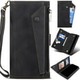 thumbnail image 1 of for iPhone 8 Plus/7 Plus Leather Phone Case Wallet with Zipper Pocket Flip Cover, 3-Layers RFID Blocking Multi Card Holder Slot, Magnetic Button, Hand Lanyard + Crossbody Shoulder Strap, 1 of 8