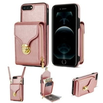 iPhone 8 Plus / 7 Plus Luxury Leather Case with Card Holder for Women Case Wallet with Strap Credit Card Slots Crossbody Strap with Kickstand Zipper Shockproof Case For iPhone 8 Plus / 7 Plus,Rosegold