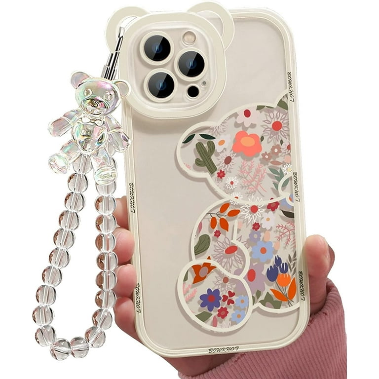 iPhone 8 Plus Bear Case, Cute Flowers Bear Camera Protector Clear Case with  Lovely Strap Bracelet Chain Girls Women Case for iPhone 7 Plus 8 Plus