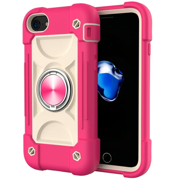 iPhone 8 Plus Case 5.5",  iPhone 7 Plus Case (5.5 Inch) - TECH CIRCLE 3 Layers Protection Silicone/Plastic Shockproof Case Drop Proof Rugged Cute Cover with Ring Holder Stand (E Rose)