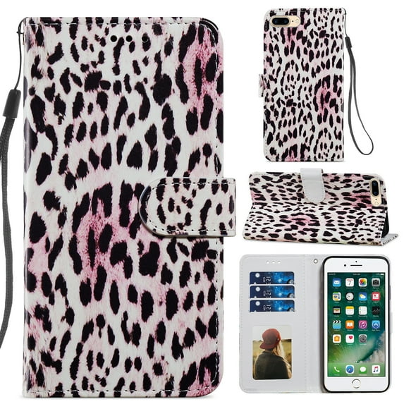 iPhone 8 Plus Case, iPhone 7 Plus Case 5.5 inch, Allytech Premium PU Leather Flip Case with Card Slots Stand Magnetic Closure Removable Wrist Strap Wallet Case for iPhone 7 Plus/8 Plus, Leopard