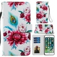 thumbnail image 1 of iPhone 8 Plus Case, iPhone 7 Plus Case 5.5 inch, Allytech Premium PU Leather Flip Case with Card Slots Stand Magnetic Closure Removable Wrist Strap Wallet Case for iPhone 7 Plus/8 Plus, Peacock Flower, 1 of 2