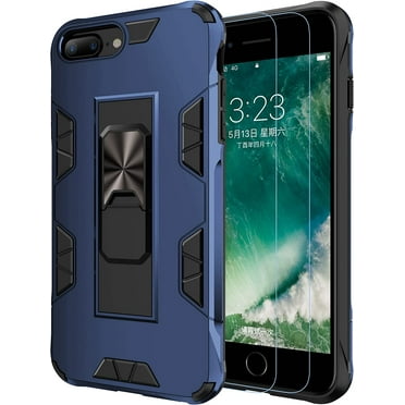 For iPhone 8 Plus Case 7 Plus 6 Plus Case with Screen Protector  Grade Built-in Kickstand Case Holster  Heavy Duty Shockproof Cover Protective for iPhone 8 Plus/7 Plus Phone Case (Blue)