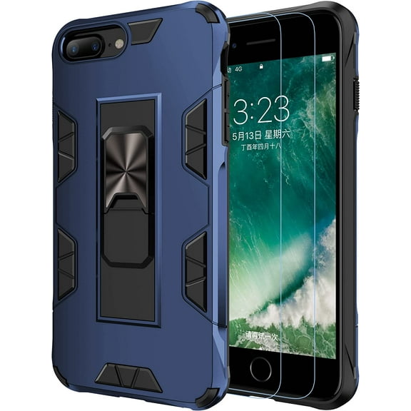 For iPhone 8 Plus Case 7 Plus 6 Plus Case with Screen Protector Grade Built-in Kickstand Case Holster Heavy Duty Shockproof Cover Protective for iPhone 8 Plus/7 Plus Phone Case (Blue)