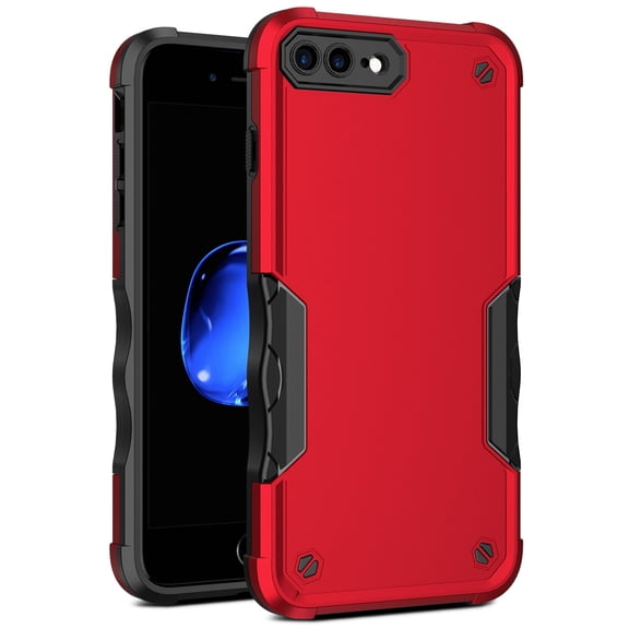 iPhone 8 Plus Case, Phone Case iPhone 7 Plus, Heavy Duty 2 in 1 Hybrid Rugged Shockproof Case Hard PC Soft TPU Bumper Cover for Apple iPhone 8 Plus/7 Plus, Support Wireless Charging,Red