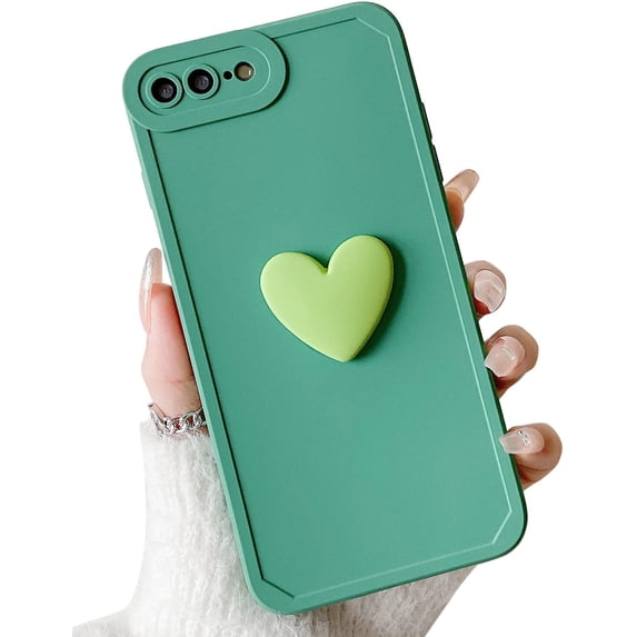 for iPhone 8 Plus Case,iPhone 7 Plus Case 5.5 inch Cute 3D Love Heart with Anti-Fall Lens Cameras Cover Protection for iPhone 7 Plus/8 Plus Soft TPU Shockproof Phone Shell for Women Girls Green