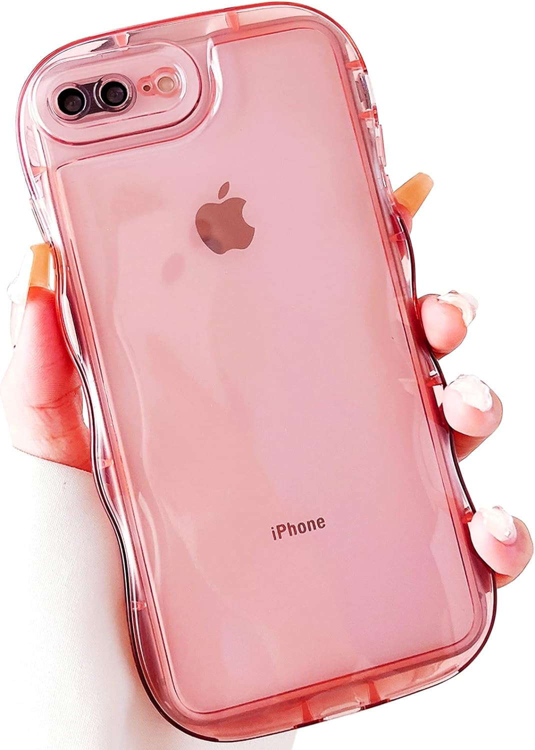 for iPhone 8 Plus Case,iPhone 7 Plus Case 5.5 inch Cute Clear Love Case  Frame Wavy Edge Transparent Full Protective Soft TPU Shockproof Phone Cases  Cover for Women Girls,Pink - Walmart Business Supplies, image size:1070x1500
