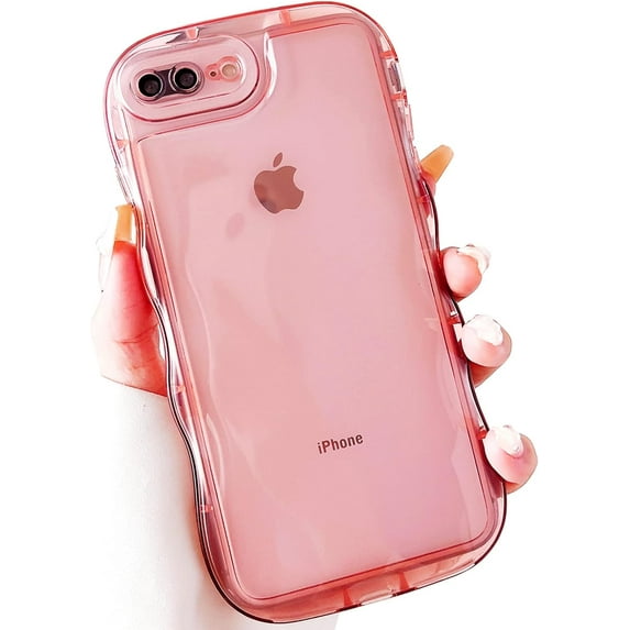 for iPhone 8 Plus Case,iPhone 7 Plus Case 5.5 inch Cute Clear Love Case Frame Wavy Edge Transparent Full Protective Soft TPU Shockproof Phone Cases Cover for Women Girls,Pink