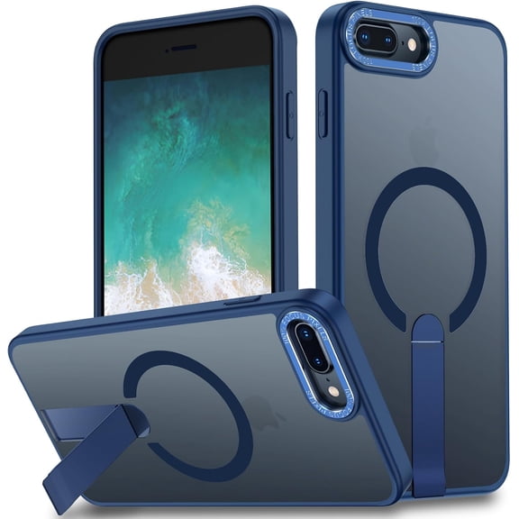 for iPhone 8 Plus Case, for iPhone 7 Plus Case, Built-in Kickstand Magnetic [Compatible with Magsafe] Translucent Protective Shockproof Phone Cover for iPhone 8 Plus/7 Plus 5.5 inch (Blue)