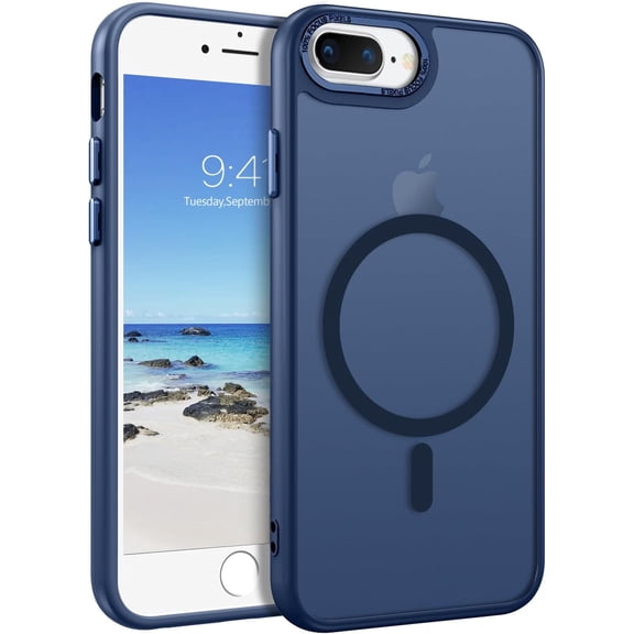 for iPhone 8 Plus Case/iPhone 7 Plus Case Compatible with Magsafe Translucent Matte Slim Anti-Scratch Grade Protective Phone Case for iPhone 8 Plus/iPhone 7 Plus, Navy Blue