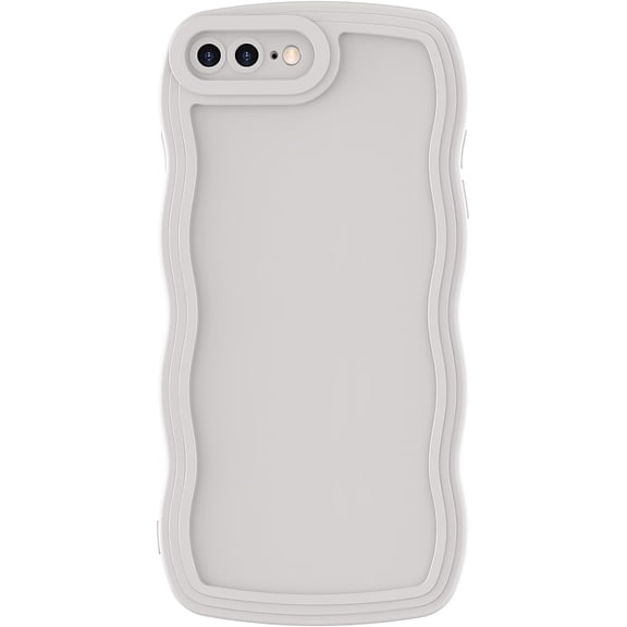 iPhone 8 Plus Case, iPhone 7 Plus Case Wave, Curly Frame Design for Women Girls, Cute Wavy Solid Color Aesthetic Phone Case Soft Flexible TPU Shockproof Full-Body Protective Case Cover, Grey