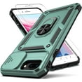 thumbnail image 1 of for iPhone 8 Plus Case,iPhone 7 Plus Case,iPhone 6 Plus Case,with Slide Camera Cover+ HD Screen Protector,Rotated Ring Kickstand Military Grade Shockproof Protective Cover-Green, 1 of 6