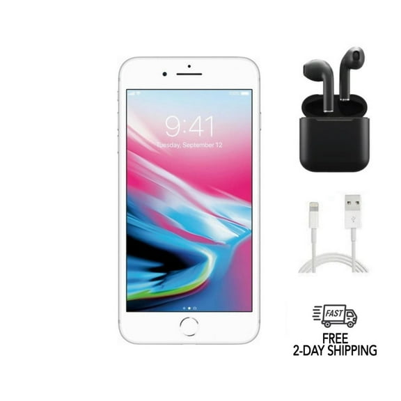 Pre-Owned iPhone 8 Plus (Unlocked) 64GB Silver (A1864) Bundle with Wireless Earbuds