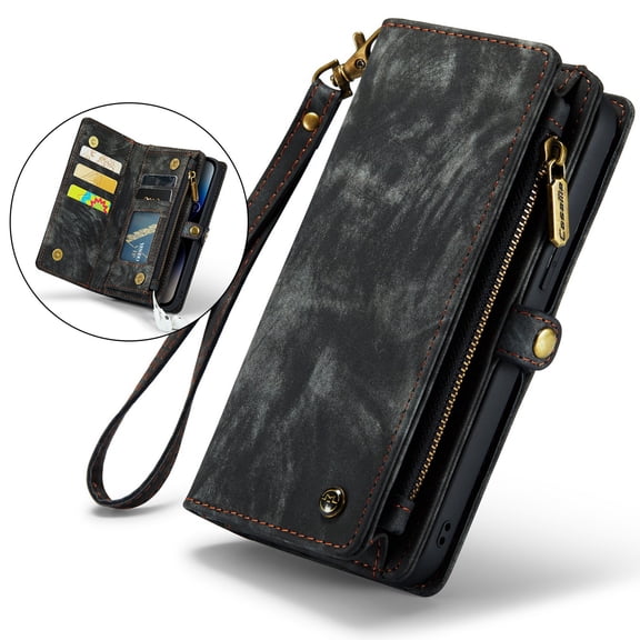iPhone 8 Plus Wallet Case, iPhone 7 Plus Case, Dteck Multi-function 2 in 1 PU Leather Zipper 11 Card Slots Card Slots Money Pocket Clutch Wallet Case Detachable Magnetic Cover, Black
