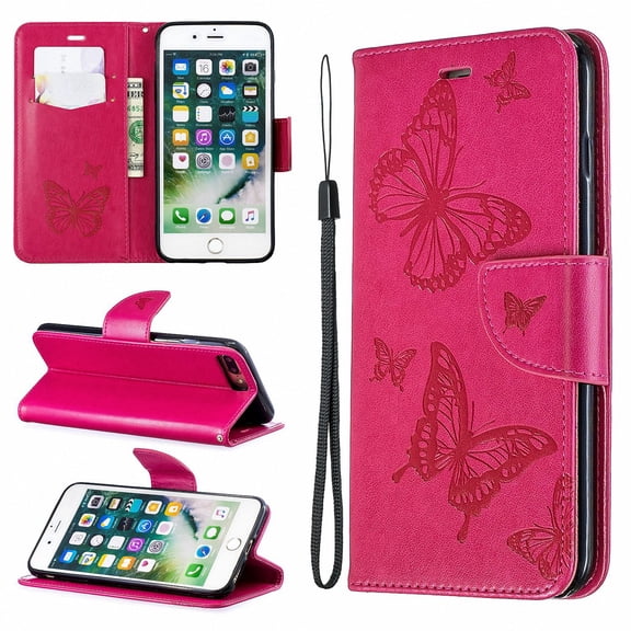 iPhone 8 Plus Wallet Case, iPhone 7 Plus Case, Dteck Embossed Butterfly Flip PU Leather Stand Wallet Case Cover For iPhone 8 Plus / 7 Plus, Red