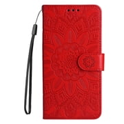 iPhone 8 Plus Wallet Case, iPhone 7 Plus Case, Dteck Embossed Flower PU Leather Flip Stand Case Cover With Hand Strap [Built-in Card Slots] For Apple iPhone 8 Plus/ 7 Plus, Red
