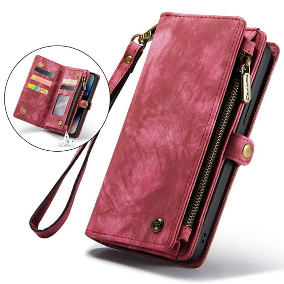 iPhone 8 Plus Wallet Case, iPhone 7 Plus Case, Dteck Multi-function 2 in 1 PU Leather Zipper 11 Card Slots Card Slots Money Pocket Clutch Wallet Case Detachable Magnetic Cover, Red