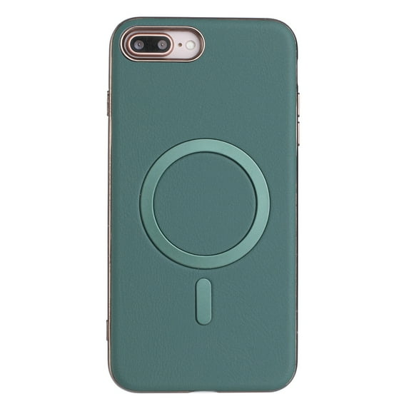 for iPhone 8 Plus / iPhone 7 Plus Strong Magnetic Case Compatible with Mag-Safe, Luxury Elegant PU Leather TPU Bumper Shockproof Protective Slim Magnetic Phone Cover, Green