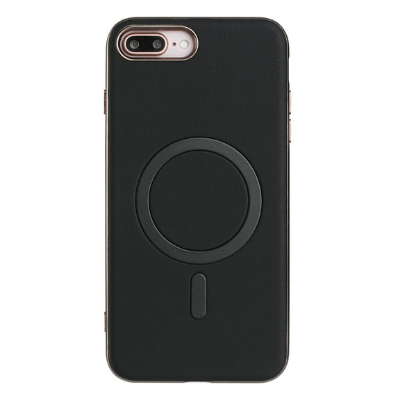 for iPhone 8 Plus / iPhone 7 Plus Strong Magnetic Case Compatible with Mag-Safe, Luxury Elegant PU Leather TPU Bumper Shockproof Protective Slim Magnetic Phone Cover, Black