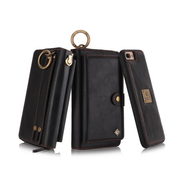 iPhone 8 Plus, iPhone 7 Plus Wallet Case, Alleytech Girls Women Magnets Detachable Zipper Wallet Case Cover PU Leather Carrying Case for Apple iPhone 7 Plus 2016 / iPhone 8 Plus 2017, Black
