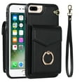 thumbnail image 1 of for iPhone 8 Plus / iPhone 7 Plus Wallet Case, Back Card Slots/Bag Magnetic Button Ring Holder Stand Cover with RFID Blocking Wrist Hand Strap Luxury PU Leather Anti-Shocks Case,Black, 1 of 9