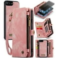thumbnail image 1 of For iPhone 8 Plus, iPhone 7 Plus Wallet Case,Multi-Functional Retro Leather Purse Flip Cover Zipper Wallet Case with Removable Card Slots Pocket & Detachable Wrist Strap Magnetic Phone Case, Pink, 1 of 9