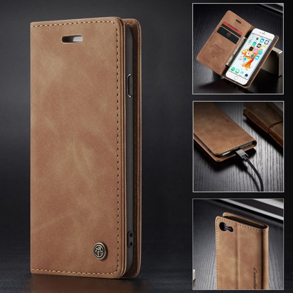iPhone 8 Wallet Case, iPhone 7 Case,Shockproof Premium Leather Magnetic Flip Folio Stand Protective Cover For Apple iPhone 8 /iPhone 7,Brown