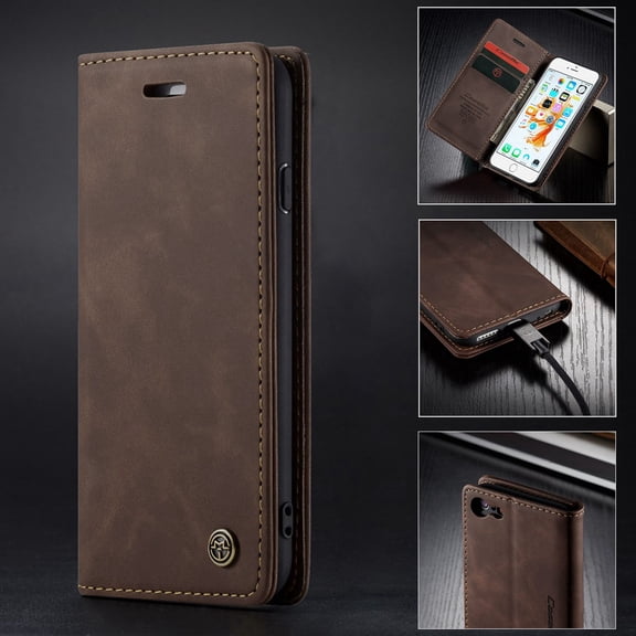 iPhone 8 Wallet Case, iPhone 7 Case,Shockproof Premium Leather Magnetic Flip Folio Stand Protective Cover For Apple iPhone 8 /iPhone 7 ,Coffee
