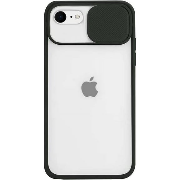 for iPhone 8/iPhone 7/iPhone SE 2020 Clear Case with Camera Cover, Built-in Creative Slide Camera Lens Protector Transparent Case Both Sides Bumper Silicone Upgraded Protective Case - Black