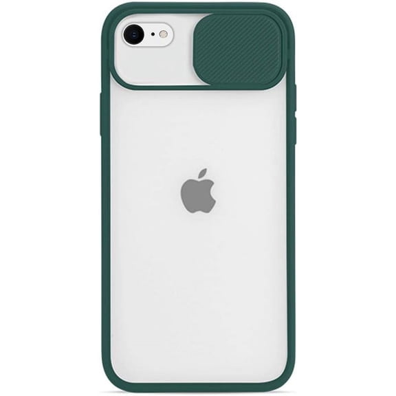 for iPhone 8/iPhone 7/iPhone SE 2020 Clear Case with Camera Cover, Built-in Creative Slide Camera Lens Protector Transparent Case Both Sides Bumper Silicone Upgraded Protective Case - Green
