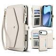 thumbnail image 1 of for iPhone Air Adjustable Shoulder Strap & Wrist Strap Detachable Magnetic Wallet Case, Zipper Pocket & RFID Blocking Card Slots, PU Leather Full Body Protection Rugged Phone Case, White, 1 of 8