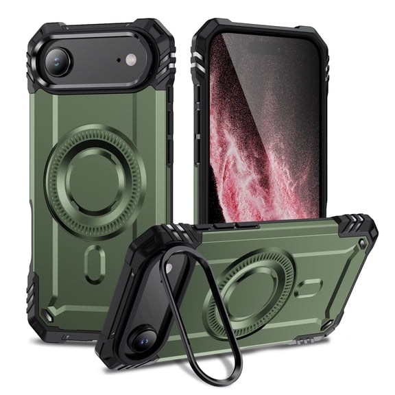 for iPhone Air Armor Case with Kickstand, Luxury Military-Grade Drop Protection Heavy Duty Magnetic Phone Case, Compatible with MagSafe Accessories, for iPhone Air - Armygreen