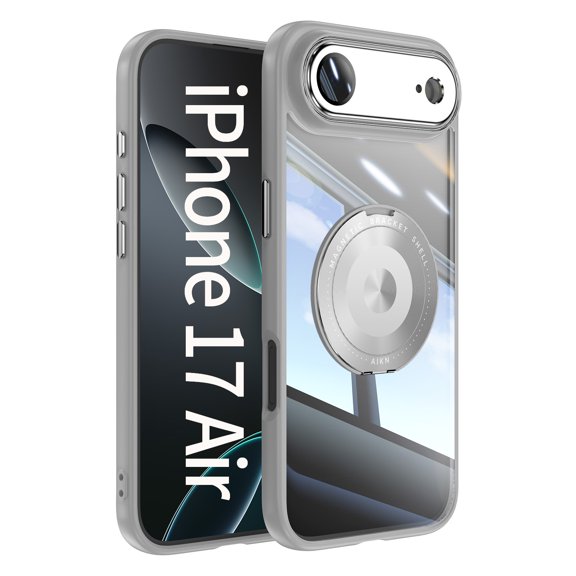 for iPhone Air Back Case, with Lens Protector TPU Bumper Strong Magnetic Drop Protective Ultra Slim 360 Degree Rotating Ring Stand Lightweight Phone Case for iPhone Air, Gray