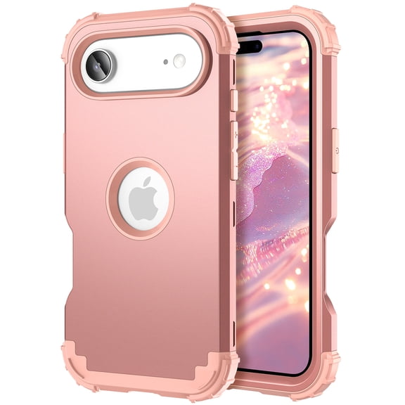 Compatible with iPhone Air Case, 3 Layer Hybrid Hard PC Soft Silicone Heavy Duty Shockproof Bumper Protective Phone Case Cover for iPhone Air, Rosegold