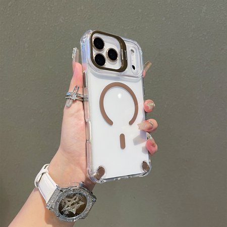 For iPhone Air Back Clear Shockproof Hybrid Case, Magnetic Wireless Charging, Shock-Resistant PC+TPU, Anti-Scratch Kickstand, Compatible with MagSafe, Slim Anti-Scratch, Gold