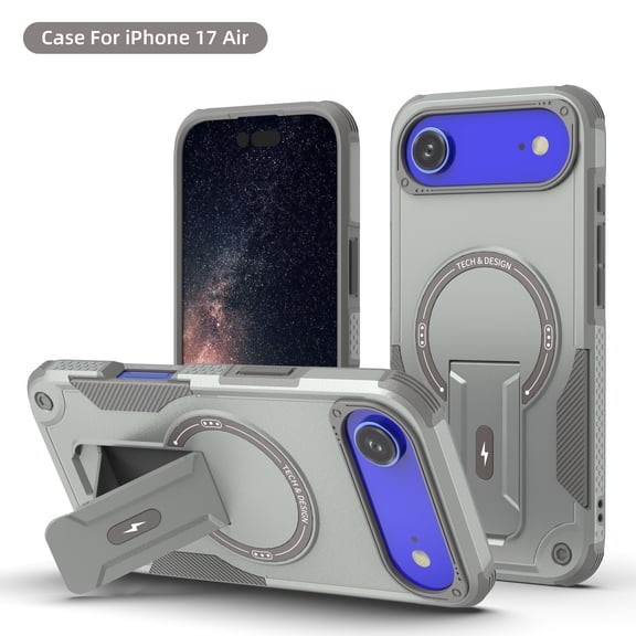 for iPhone Air Case, Built-in Kickstand, Compatible with Magsafe, Luxury Military-Grade Armor Shockproof Drop Protective Rugged Cover Hybrid Cell Phone Case for iPhone Air - Grey