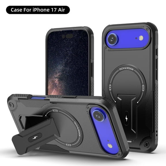 for iPhone Air Case, Built-in Kickstand, Compatible with Magsafe, Luxury Military-Grade Armor Shockproof Drop Protective Rugged Cover Hybrid Cell Phone Case for iPhone Air - Black