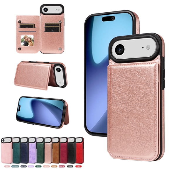 for iPhone Air Case with Card Slots, PU Leather Protective Shockproof Case with Ring Buckle, Magnetic Clasp Kickstand Cover for Women Men for iPhone Air - Rosegold