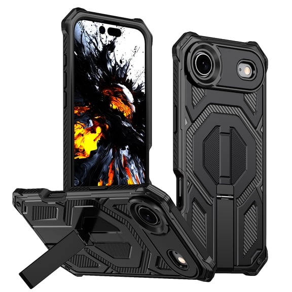 for iPhone Air Case with Invisible Magnetic Stand, Compatible with MagSafe, Support Wireless Charging, Hybrid Protective Slim Fit Shockproof Rugged Cover for iPhone Air, Black