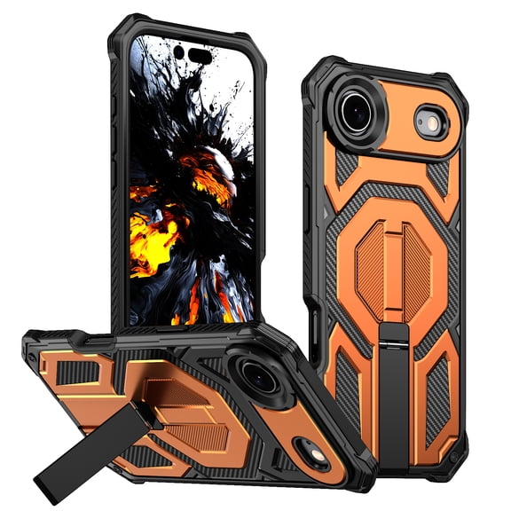 for iPhone Air Case with Invisible Magnetic Stand, Compatible with MagSafe, Support Wireless Charging, Hybrid Protective Slim Fit Shockproof Rugged Cover for iPhone Air, Orange