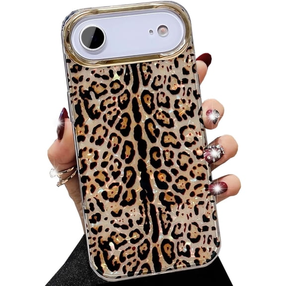 for iPhone Air Case,Luxury Sparkle Cute Translucent Clear Vintage Cheetah Leopard Print Soft Silicone Cover for Girls Women Protective Phone Case for iPhone Air 6.5", Brownness