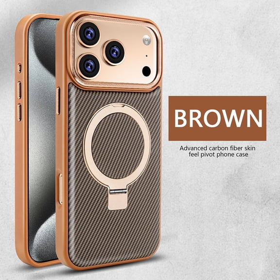 For iPhone Air Case Magnetic Carbon Fiber Texture with Integrated Kickstand Ring, Compatible with MagSafe, Heavy Duty Shockproof Cover, Slim Fit Design with Raised Camera Bezel,Brown
