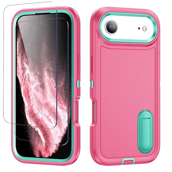 For iPhone Air Case,Military Grade Dual Layer Cover,With 2X Screen Glass Protector Film,Kickstand Dustproof Drop Proof Protective Phone Case Shell for iPhone Air"(Pink/Blue)