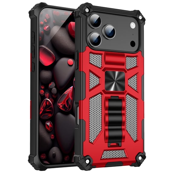 for iPhone Air Case, Military Grade Protective Rugged TPU Bumper Drop Proof Durable Armor Design Shockproof Tough Matte Phone Cover with Kickstand for iPhone Air, Red