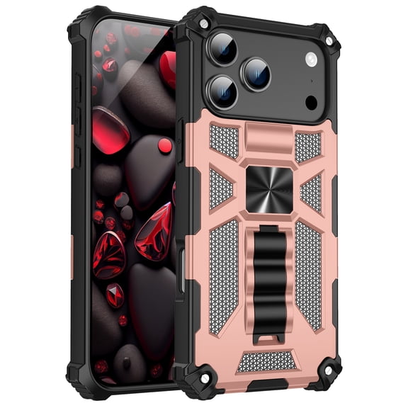 for iPhone Air Case, Military Grade Protective Rugged TPU Bumper Drop Proof Durable Armor Design Shockproof Tough Matte Phone Cover with Kickstand for iPhone Air, Rosegold
